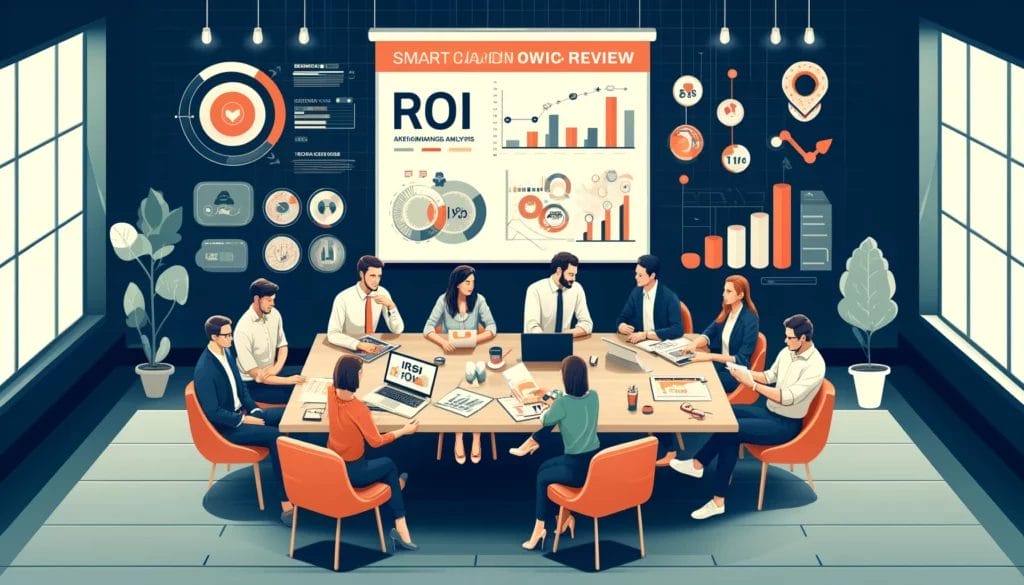 an illustration of a strategic performance review meeting asessing ROI through our performance dashboard