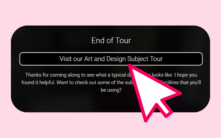Giant CTA arrow hovering over a end of tour screenshot