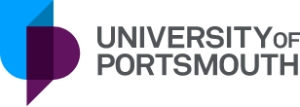 University of Portsmouth logo with a stylised geometric P in blue and purple beside the grey uppercase text University of Portsmouth.