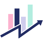 Stylised bar chart with four pastel bars and a navy upward arrow, symbolising growth or a positive trend.