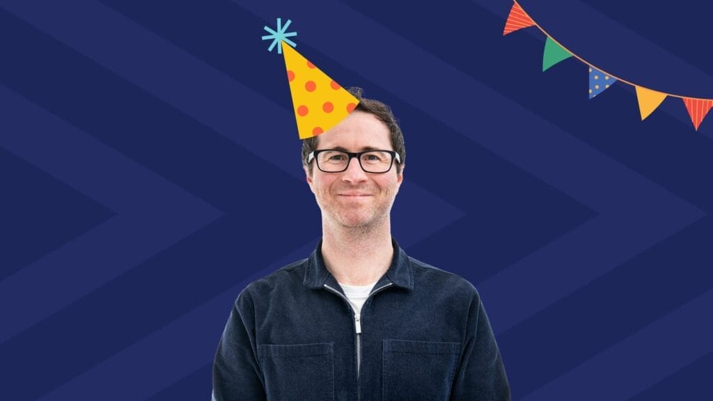 Tom Greveson in a party hat