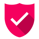 Magenta shield icon with a white tick, symbolising security or verification.