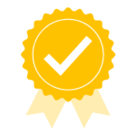 Yellow rosette badge with a white check mark in the centre, symbolising verification or approval.
