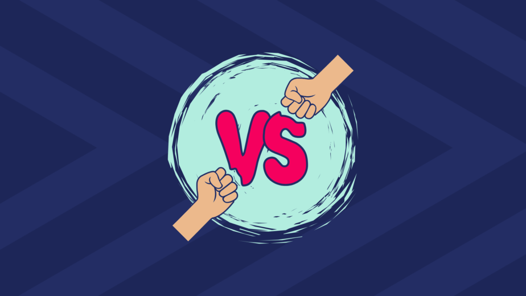 blue background image with the words vs on and two arms punching the the 'vs'
