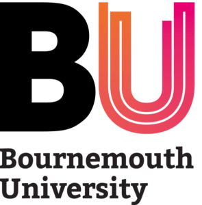 Bournemouth University logo with an orange-to-pink gradient monogram of three nested rounded U-shaped lines, with the words Bournemouth University in bold black beneath.