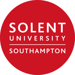 Solent University Southampton logo with white uppercase text inside a red circular badge, divided by a thin horizontal line.