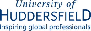 University of Huddersfield logo in blue with the tagline Inspiring global professionals.