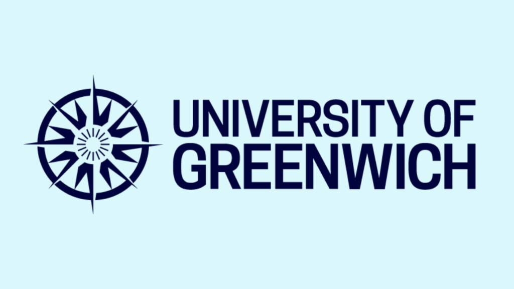 University of Greenwich logo with a compass rose emblem on a light blue background.