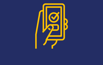 Hand tapping a checkmark confirmation button on a smartphone screen