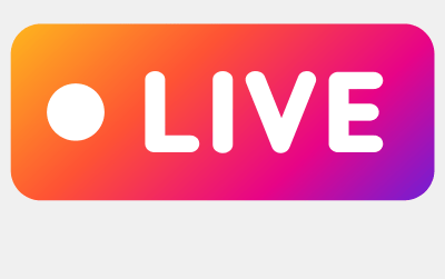 White dot and LIVE text on an orange–pink–purple gradient badge, indicating a live stream is in progress.
